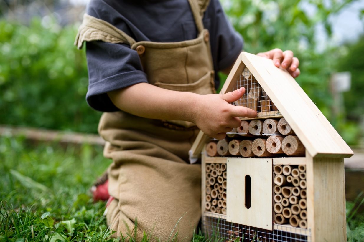 Child with bug hotel