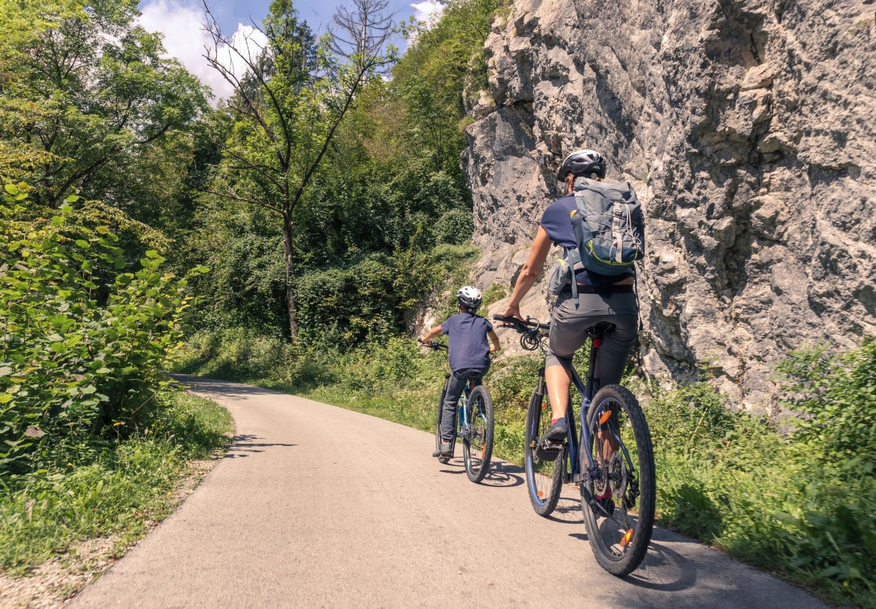 Father and son on a bike ride