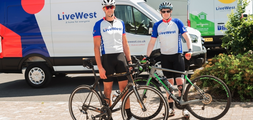 Two LiveWest colleagues ready for a charity bike ride.