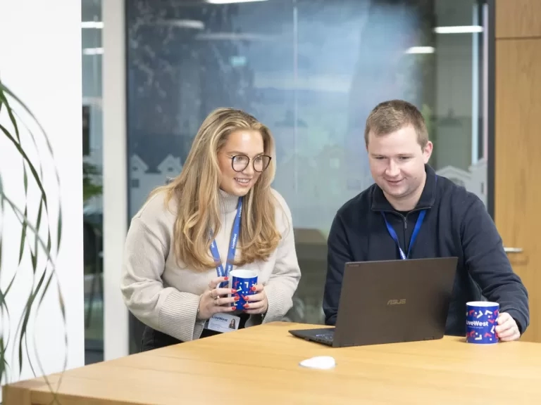 Colleagues working on a laptop