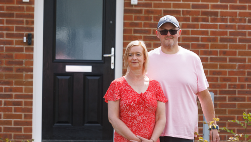 Cressie and Richard outside their new home in Somerton.